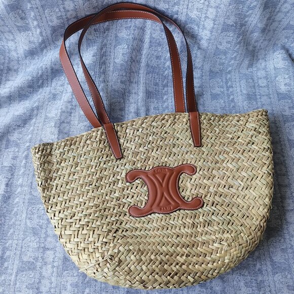 Celine Palm Leaf And Calfskin Tote - Picture 1 of 9